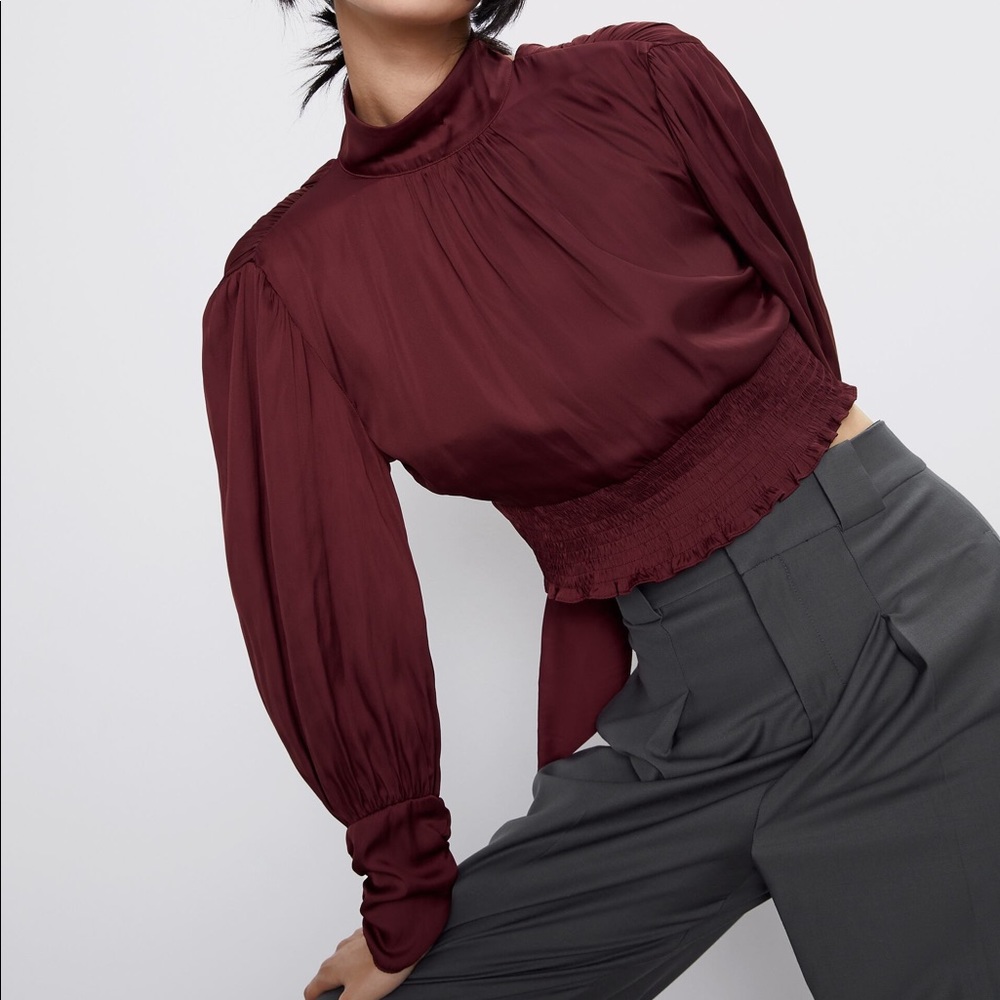!NWT! Zara Maroon Blouse with Back Neckline Detail